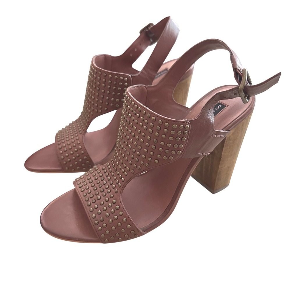 Steven by Steve Madden Carsenn Heels 8.5 Cognac Studded Leather Boho Rocker
